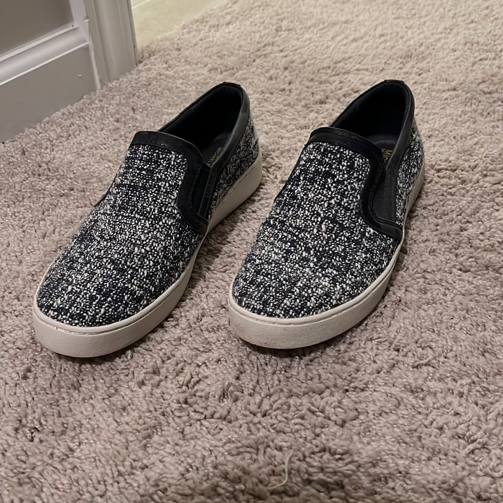 Michael Kors slide on sneakers Navy Blue and White